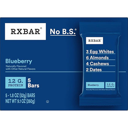 RXBAR Protein Bars, 12g Protein, Gluten Free Snacks, Blueberry (6 Boxes, 30 Bars)