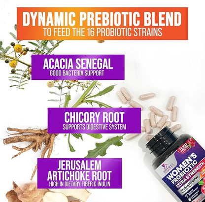 Probiotics for Women - Probiotic Blend 90 Billion CFU Per Serving - Women's Probiotic for Targeted Vaginal & Digestive Health Support - 16 Strains, Cranberry, Prebiotics - Bottled USA - 120 Capsules