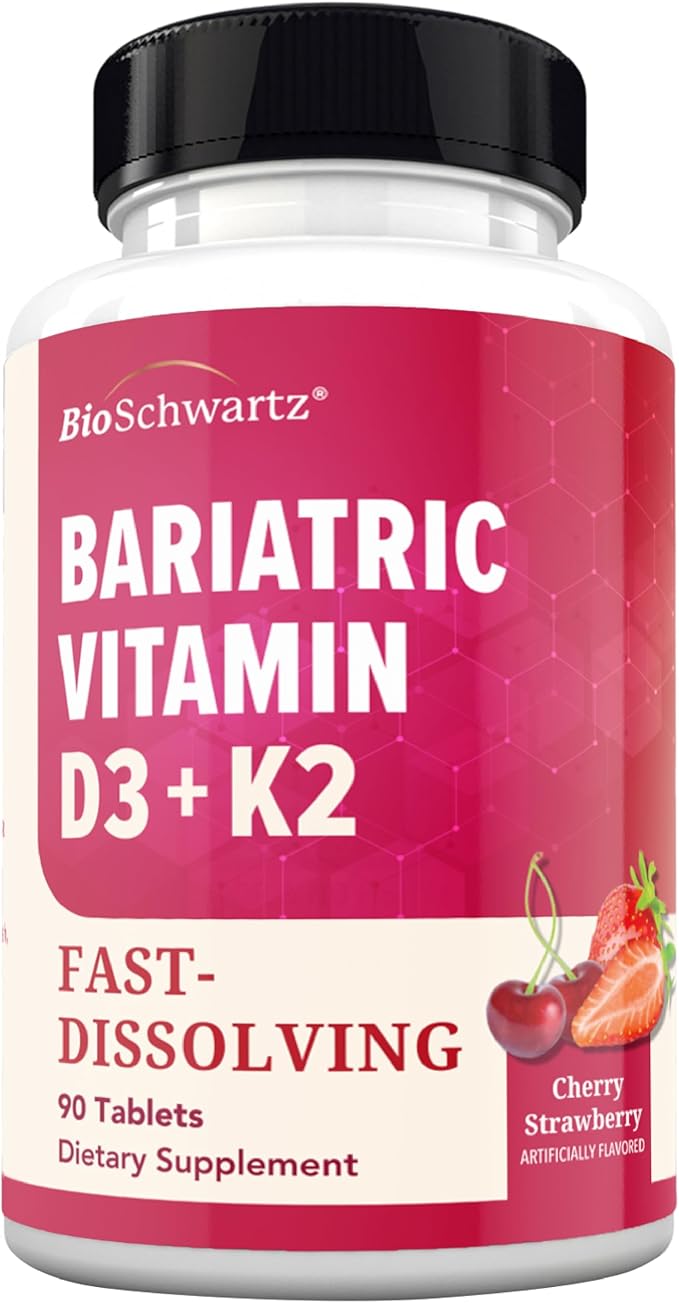 BioSchwartz Bariatric D3 K2 Dissolvable Tablets - 90 Cherry-Strawberry Tablets - Supports Bone Strength - Bariatric Vitamins for Women with Vitamin D3 5000 IU - Third Party Tested, 90 Servings