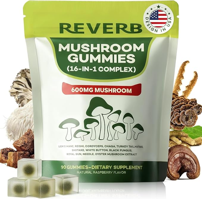 Mushroom Gummies 16-In-1 Mushroom Blend With Ashwagandha Gummies For Brain Health,Cognitive, Memory & Focus,Energy 0g Added Sugar Mushroom Supplement Lions Mane,Reishi,Cordyceps,Turkey Tail,Chaga (90)