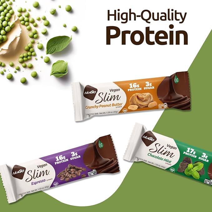 NuGo Slim Dark Chocolate Brownie Crunch, 16g Protein, 3g Sugar, 7g Fiber, Low Net Carb, Keto Friendly, Gluten Free, 12 Count