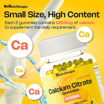 Sugar Free Calcium Citrate Gummies 1200mg with Vitamin D3 K2, Magnesium, Zinc, MSM for Men & Women, Bone, Muscle, Immune Support, Ultimate Absorption Calcium Supplement, Vegan, 60 Count