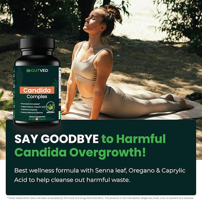 Candida Complex with Caprylic Acid for Men & Women – Anti Overgrowth, Balance and Restore Supplement for Yeast, Healthy Gut Flora & Skin with 30B/g Probiotic, Oregano, Senna - 1 Month Supply