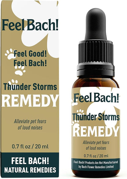 Feel Bach! Thunder Storms Remedy - Natural Homeopathic Flower Essences to Alleviate Pet Fears to Noise, Fireworks, Storms, & Booms - Vegan, Gluten & Sugar-Free, Non-Habit Forming, 20ml (0.7 fl oz)