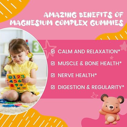 Kids Magnesium Gummies, Magnesium Glycinate Gummies for Kids & Adults with Citrate, L-Theanine, Chamomile, Vitamin B6 for Sleep, Relaxation, Brain & Muscle, Sugar Free Peach & Mango 60ct