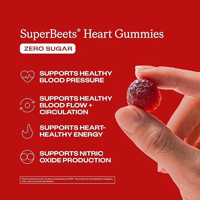 Humann SuperBeets Heart Gummies - Beet Gummy with Heart-Healthy Energy Support, Grape Seed Extract & Beetroot Powder, Zero Sugar - Strawberry Flavor, 120 Count