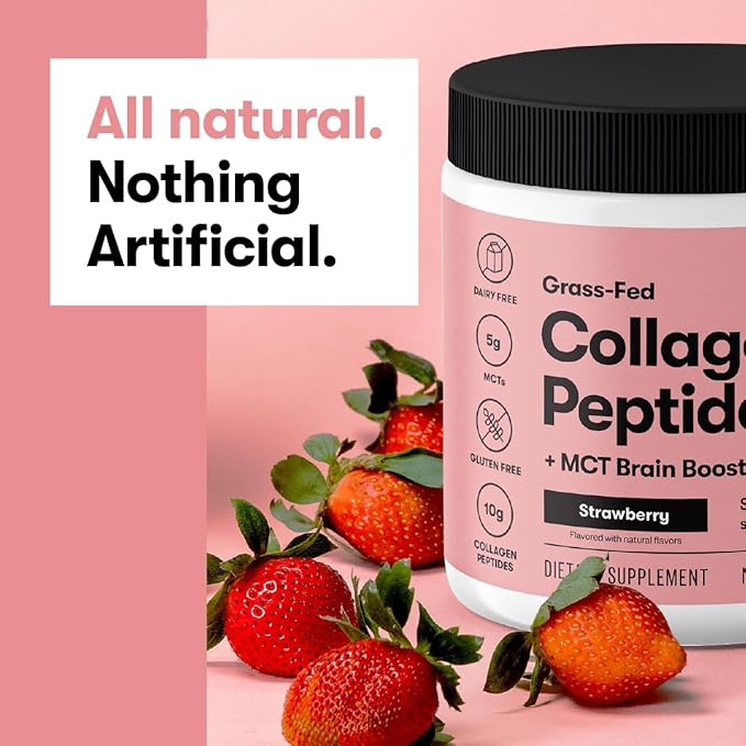 Perfect Keto Collagen Peptides Protein Powder with MCT Oil, Hydrolyzed Collagen, Type I & III Supplement, Gluten Free Grass Fed, Low Carb, Keto Coffee Creamer, Collagen for Women & Men, Strawberry