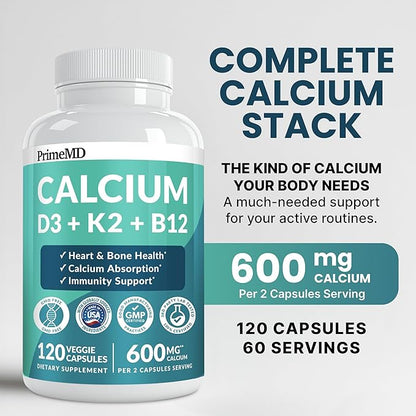 4-in-1 Calcium Supplements for Women and Men - Calcium with Vitamin D3 K2 5000 IU Supplement, 601mg per Serving for Heart, Bones & Body Defenses - Gluten-Free, Vegan-Friendly (240 ct)