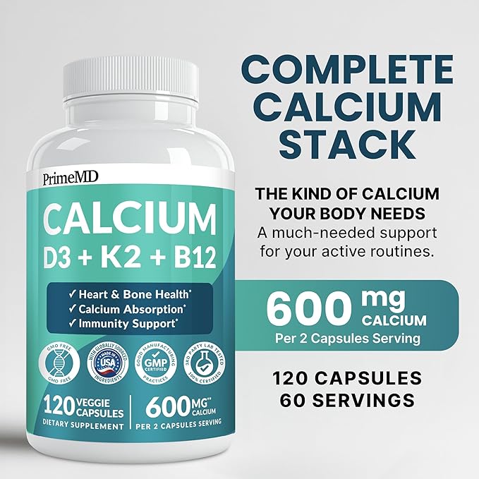4-in-1 Calcium Supplements for Women and Men - Calcium with Vitamin D3 K2 5000 IU Supplement, 601mg per Serving for Heart, Bones & Body Defenses - Gluten-Free, Vegan-Friendly (480 ct)