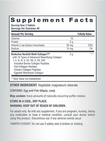 NeoCell Super Multi Collagen Peptides | 120 Tablets | 10 Types of Collagen | Skin, Hair and Nails | Beauty Supplement | For Men and Women