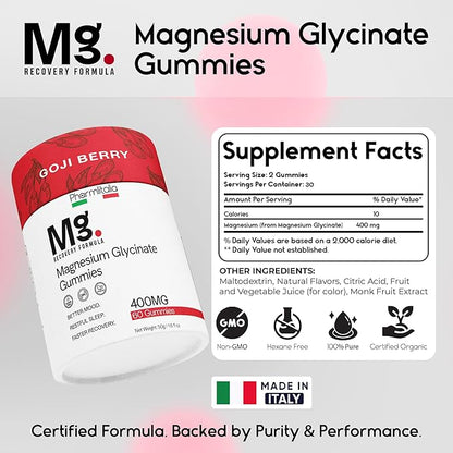 Magnesium Glycinate Gummies 400mg - Sleep Gummies for Kids & Adults - Magnesium Glycinate Chewable High Absorption for Muscle Recovery, Better Sleep & Relaxation (Gojiberry)