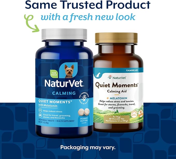 NaturVet Quiet Moments Calming Aid Melatonin Dog Supplement – Helps Reduce Stress in Dogs – for Pet Storm Anxiety, Motion Sickness, Grooming, Separation, Travel – 30 Ct. Tablets