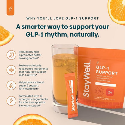 GLP-1 Supplement | Natural GLP-1 Production | GLP 1 Booster Drink Mix to Control Appetite and Cravings | Great Tasting Metabolic Support - Yerba Mate, Garcinia Cambogia, Berberine [Orange]