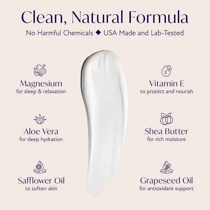 Solia Magnesium Sleep Cream, USA-Made Topical Magnesium Lotion for Sleep, Lavender Lotion for Feet, Nighttime Mag Oil Body Butter, Foot Cream, Relaxing Rub for Muscles, 4oz