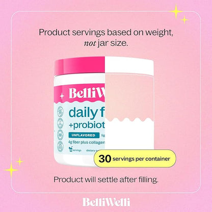 Belli Welli Unflavored Daily Fiber Supplement Powder with Collagen, Probiotics & Electrolytes | Supports Digestive Health, Gut Balance & Debloating, Sugar Free | 30 Servings