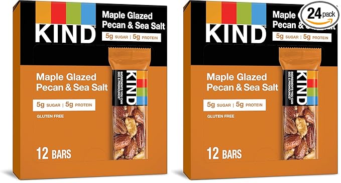 KIND Nut Bars,Maple Glazed Pecan & Sea Salt,Healthy Snacks,Gluten Free,Low Sugar,5g Protein,(Pack of 24)