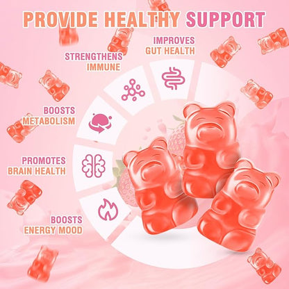 180 Count Collagen Gummies Collagen Protein Type I II III V X with Biotin Vitamin C A B D E Keratin Hyaluronic Acid for Hair Skin Nails Joint Immune Digestion Women Men Sugar Free Strawberry