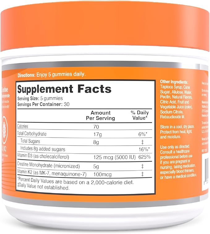Zena Nutrition Creatine Gummies with D3 & K2, Creatine Monohydrate for Men and Women, Supports Bone, Muscle, & Cognitive Health, Gummy Workout Supplement, Watermelon Flavor, 150ct, 30 Daily Servings