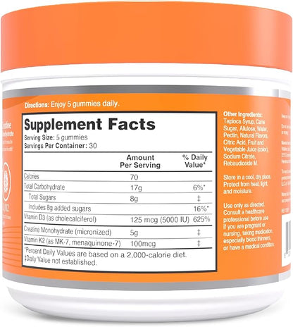 Zena Nutrition Creatine Gummies with D3 & K2, Creatine Monohydrate for Men and Women, Supports Bone, Muscle, & Cognitive Health, Gummy Workout Supplement, Watermelon Flavor, 150ct, 30 Daily Servings