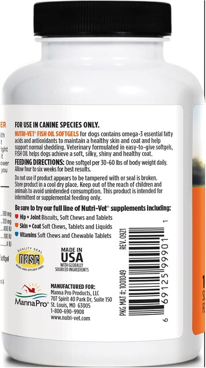 Nutri-Vet Fish Oil Supplement for Dogs,Omega 3,Fish Oil for Dogs,Pet Supplies,Pet Vitamins and Supplements,EPA DHA Formula,Puppy Vitamins,Shed Control,New Puppy Essentials,100 Count (Pack of 2)