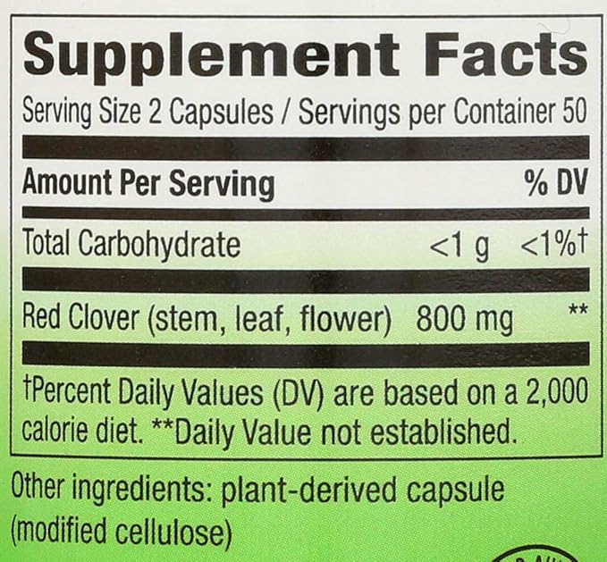 Nature's Way Red Clover Blossom Herb, Traditional Women's Health Support*, 800 mg per Serving, 100 Vegan Capsules (Pack of 2)
