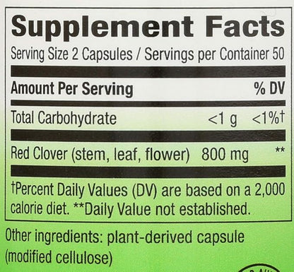 Nature's Way Red Clover Blossom Herb, Traditional Women's Health Support*, 800 mg per Serving, 100 Vegan Capsules (Pack of 2)
