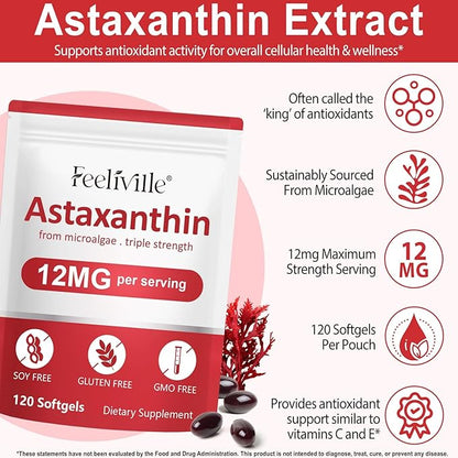 VOFANK Astaxanthin 12mg, Premium Astaxanthin Supplements with Antioxidant Activity, Supports Eye, Joint, Immune, Skin Health, Internal Circulation, Non-GMO & No Gluten 240 Softgels