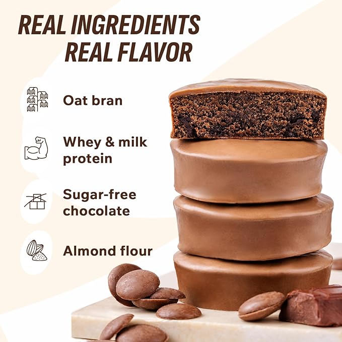 Fitness SHOCK Chocolate Protein Brownie - No Added Sugar, 7.5g Protein, Low Carb Guilt-Free Dessert - 0g Added Sugar, 10g Net Carbs, 5g Fiber, Non-GMO, Oat Bran - 10 x 50g