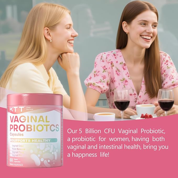 KTT Vaginal Probiotics Made in The USA, pH Balance for Women, 5 Billion CFUs Womens Probiotic Vaginal Health Odor Control, Hormone Support, 60 Caps