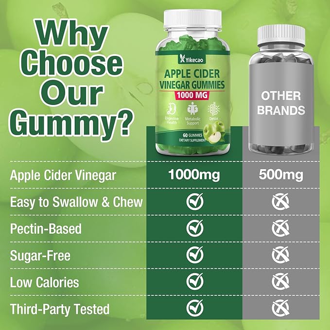 Apple Cider Vinegar Gummies, 1000mg ACV Gummies with The Mother & B12, Apple Cider Vinegar for Digestion, Metabolism, Gut & Energy Support, Immune Health, Keto-Friendly, Vegan, Non-GMO, 60 Count
