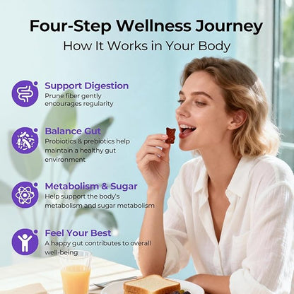 OxyEnergy Prebiotics, Probiotics, Metabolism Gummies for Adults with Prune Digestive Green Coffee Bean & Mulberry Leaf Extract to Support Gut Health, Sugar Metabolism & Energy Release - 30 Gummies