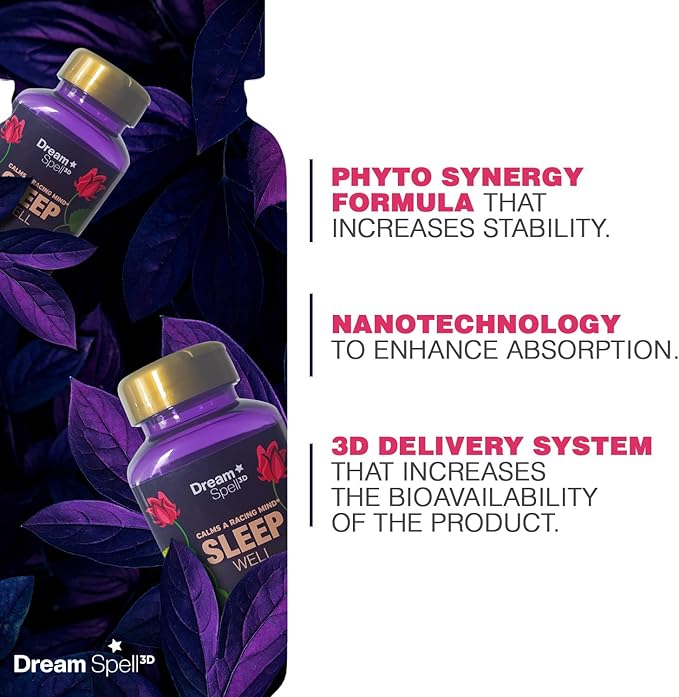 Dream Spell 3D Natural-Based Sleep Aid - Soothes an overactive Mind at Bedtime, No Next-Day Grogginess- Drug-Free with 3Mg Melatonin, GABA, Hops - Restful Nights, Refreshed Mornings - 30 Capsules