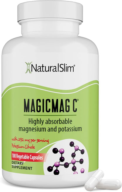 MagicMag C by NaturalSlim, Magnesium Citrate Capsules for Muscle Relaxation, Sleep Quality, Nerve Function & Electrolyte Support, Daily Magnesium Supplement for Men and Women, 100 Capsules