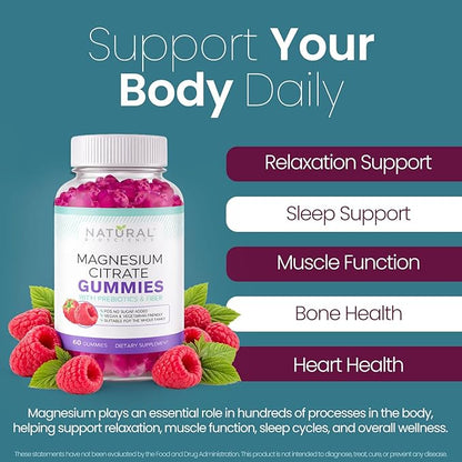 Sugar Free Calm Magnesium Citrate Gummies - High Absorption Calming Magnesium Citrate Gummy for Adults & Kids to Support Sleep, Stress Relief, Heart Health, Nerves, Muscles & Bones
