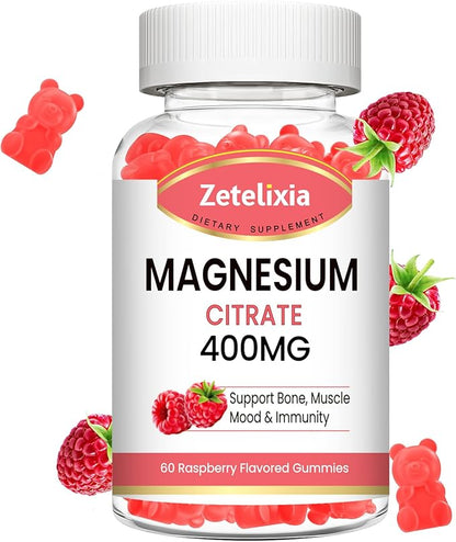 Magnesium Citrate Gummies 400MG, High Absorption Magnesium Gummies for Adults, Muscle & Teeth Support, Vegan 60 Cts