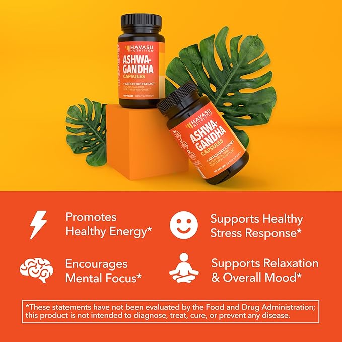 Ashwagandha 1000mg with Artichoke Extract Per Serving - Ashwagandha Capsules for Stress, Mood and Energy Support - Adaptogenic Herbal Support for Men and Women - 90 Count - Vegan, Non-GMO, 45 Servings