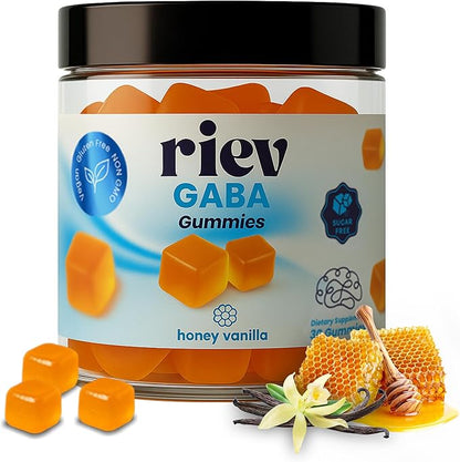 riev GABA Gummies – Honey Vanilla Flavor – with Vitamin B6, Magnesium, Chamomile, Lemon Balm & L-Theanine – Vegan, Sugar-Free, Non-GMO – Nighttime Relaxation Support – 30 Gummies