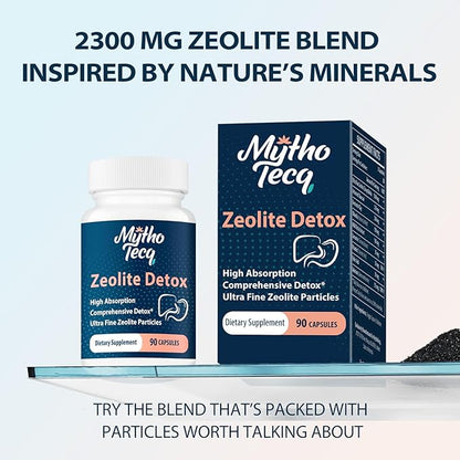 2300 MG Zeolite Detox Capsules - Activated Charcoal & Bentonite Clay, Highly Absorbable Full Body, Liver & Gut Cleanse, Zeolite Clinoptilolite（90 Capsules）