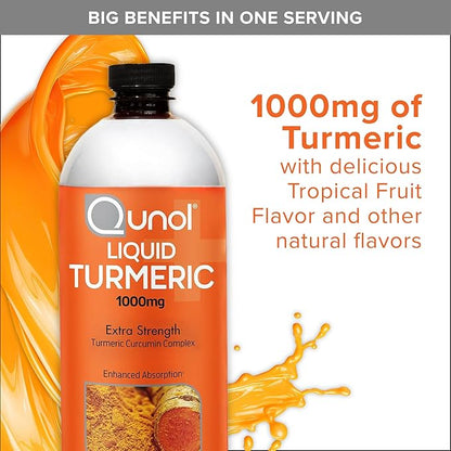 Qunol Liquid Turmeric Curcumin with Black Pepper 1000 Milligram, Supports Healthy Inflammation Response and Joint Support, Dietary Supplement, Extra Strength, 40 Servings, 20.3 fl oz (pack of 1)