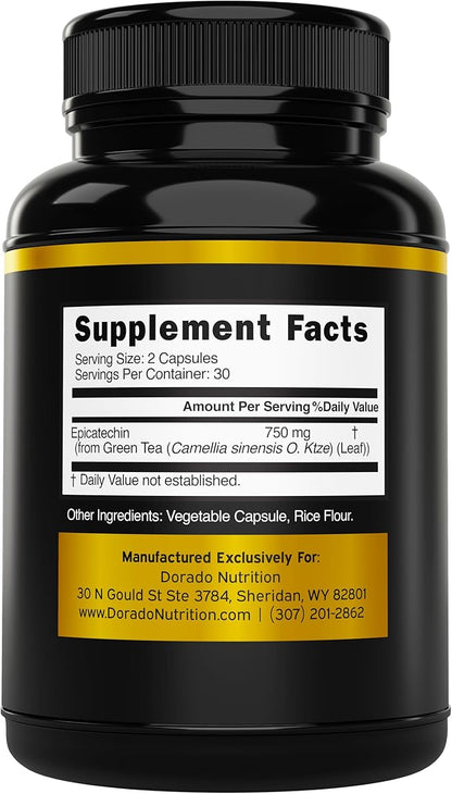 Epicatechin Extract 750mg Per Serving - (60 Capsules) - Supports Lean Muscle, Nitric Oxide, Myostatin Inhibitor, Stamina, Endurance, Pump & Gains - Non-GMO & Vegan Supplement - (60 Count)