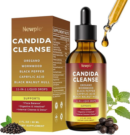 Candida Cleanse & Parasite Cleanse Detox | Black Pepper-Boosted Triple-Targeting Formula with Caprylic Acid, Oregano, Black Walnut | Gut Health, Immune Support (2 Fl Oz)