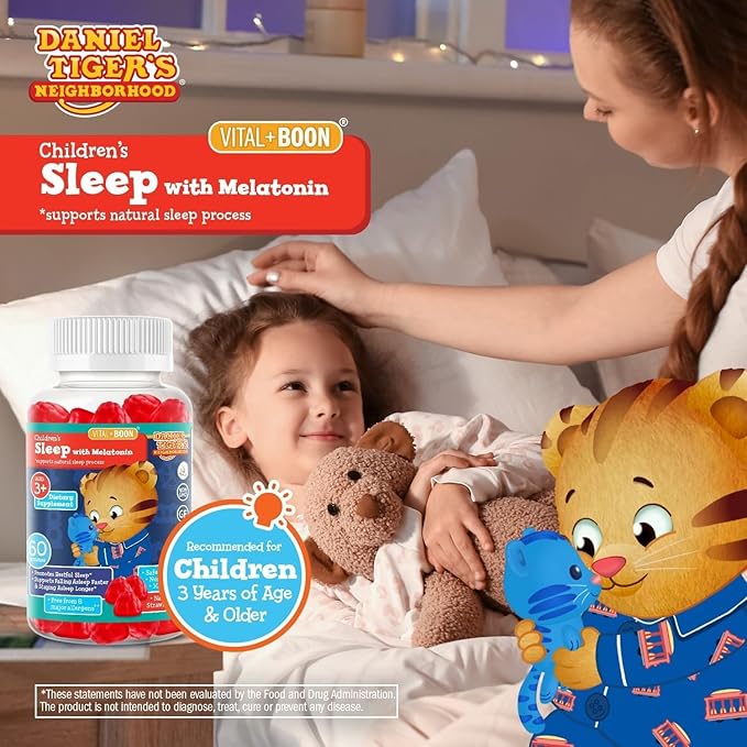 Vital+Boon Daniel Tiger - Kids Melatonin Gummies for Children Ages 3 & Up (60 Count) Sleep Gummies for Kids Supports Natural Sleep Non Habit Forming - Vegan, Non GMO Gluten Free Gummy