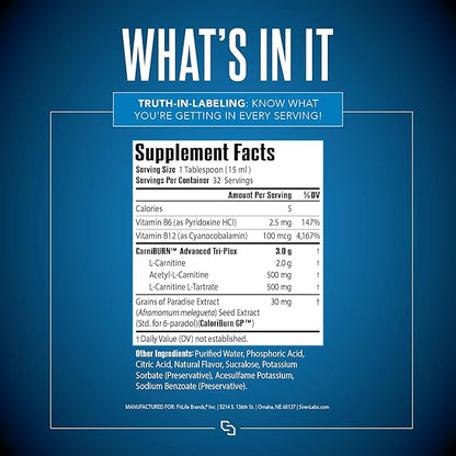 L-Carnitine Elite Burn Liquid Keto Fat Burner and Metabolism Activator - Fat Loss Support Keto Friendly Weight Loss Increase Energy-Stimulant Free - Lemon Lime 3000mg (32 Servings)