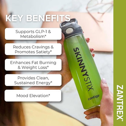 Zantrex SkinnyStix Electric Lime GLP-1 Support Drink Mix, Energy & Metabolic Support Powder, Appetite Control, 30 Single-Serving Packets