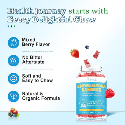 2 Pack Ashwagandha Gummies with Turmeric GABA Mood Energy and Immune Support, Mixed Berry Flavor 120 Cts