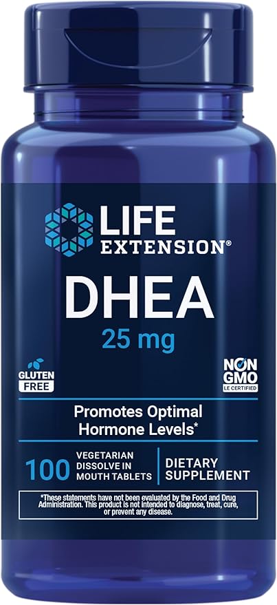 Life Extension DHEA 25 mg – Hormone Balance Supplement, Memory, Muscle Health, Bone Health, Men’s Health, Women’s Health, Gluten-Free, Non-GMO, Vegetarian, 100 Dissolve-in-Mouth Tablets