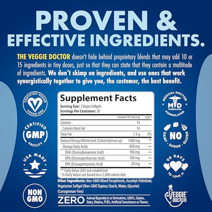 Vegan Omega 3 Supplement – Algae Omega 3 with DHA EPA DPA – Vegan Capsules from Algal – Fish Oil Alternative – Plant-Based Algae Oil Formula – Non-GMO, Carrageenan-Free, High Strength