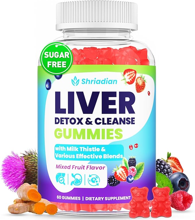 Liver Detox Cleanse & Repair Gummies - 2000mg Milk Thistle Liver Gummies, 23-in-1 Herbal with Dandelion Root, Glutathione & Turmeric- for Liver Health, Digestion & Antioxidant - Sugar Free, 60 Counts