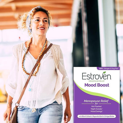 Estroven Mood Boost for Menopause Relief, Helps Reduce Hot Flashes & Night Sweats, Helps Manage Mood Swings, 30 Count (Pack of 2)