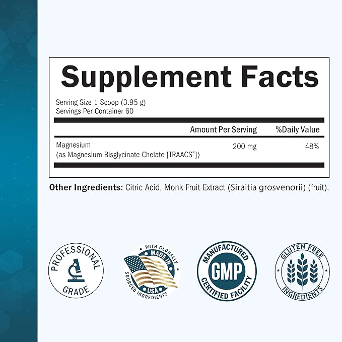 Magnesium Bisglycinate Powder Chelated Supplement - High Absorption Magnesium Glycinate Powder Supplement for Women and Men - Sleep, Muscle, Bone & Joint Support - Non-GMO Chelate - 237g, 60 Servings